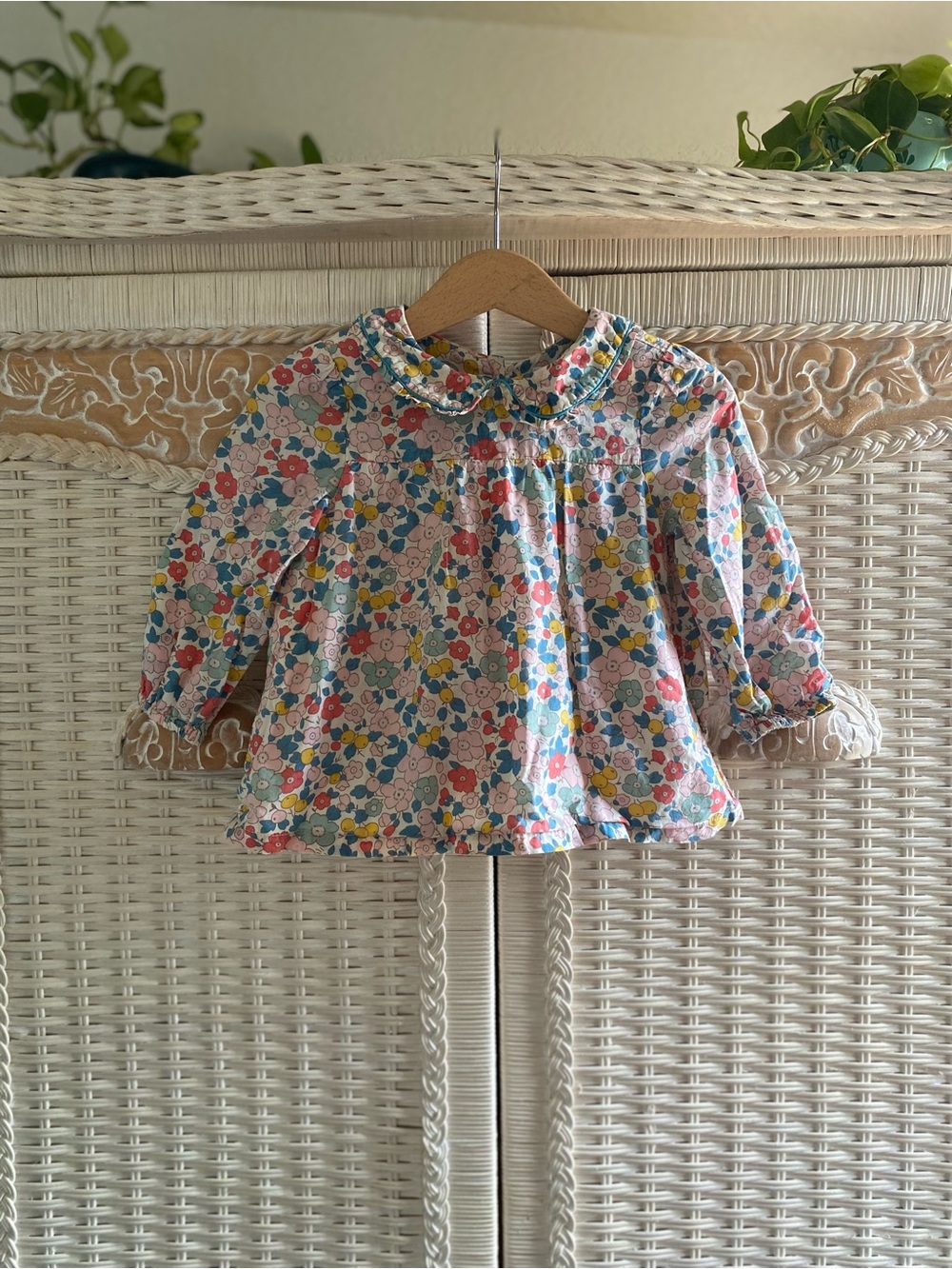 Baby Boden Floral Peter Pan Collar Top - Pink, Blue, Yellow